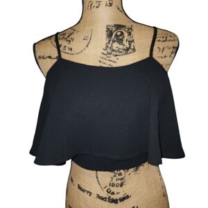 Atmosphere Black SMALL Cropped Ruffled Top Blouse Zip Retroglam E-Girl Baddie